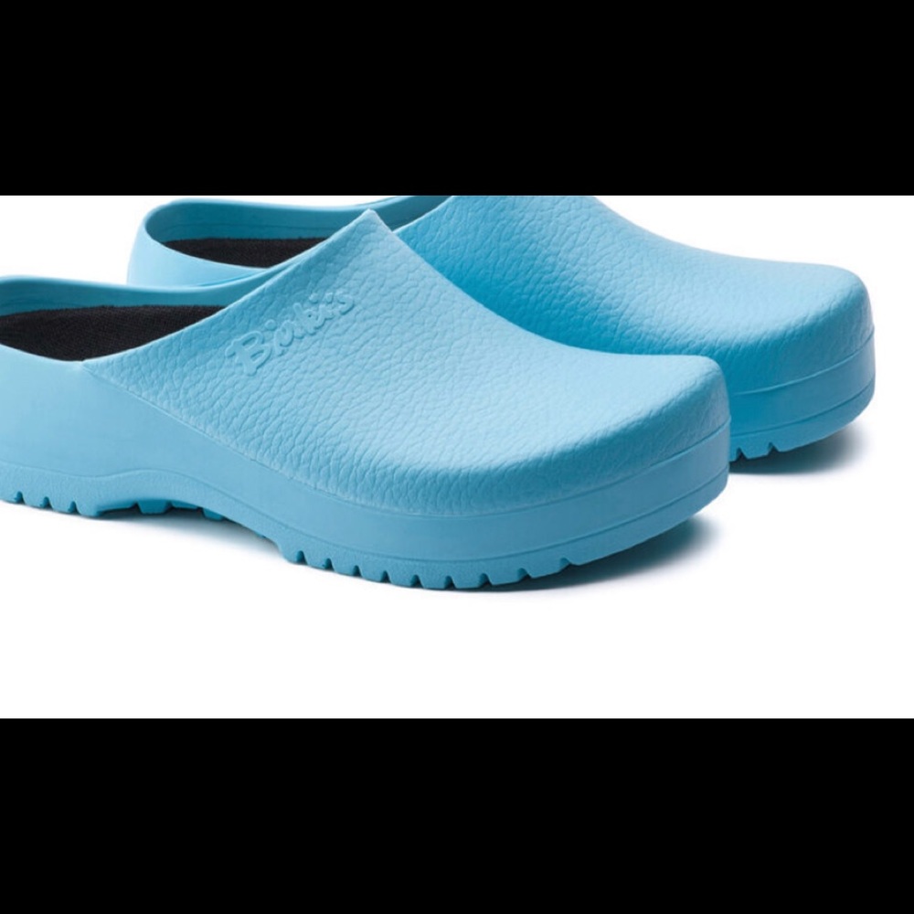Super-Birkis Light Blue Clogs Sz 42.